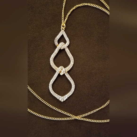 I.N.C. GOLDTONE & CRYSTAL INTERLOCKING LINK PENDANT NECKLACE-ADJUSTABLE-NEW/TAGS - Picture 6 of 6